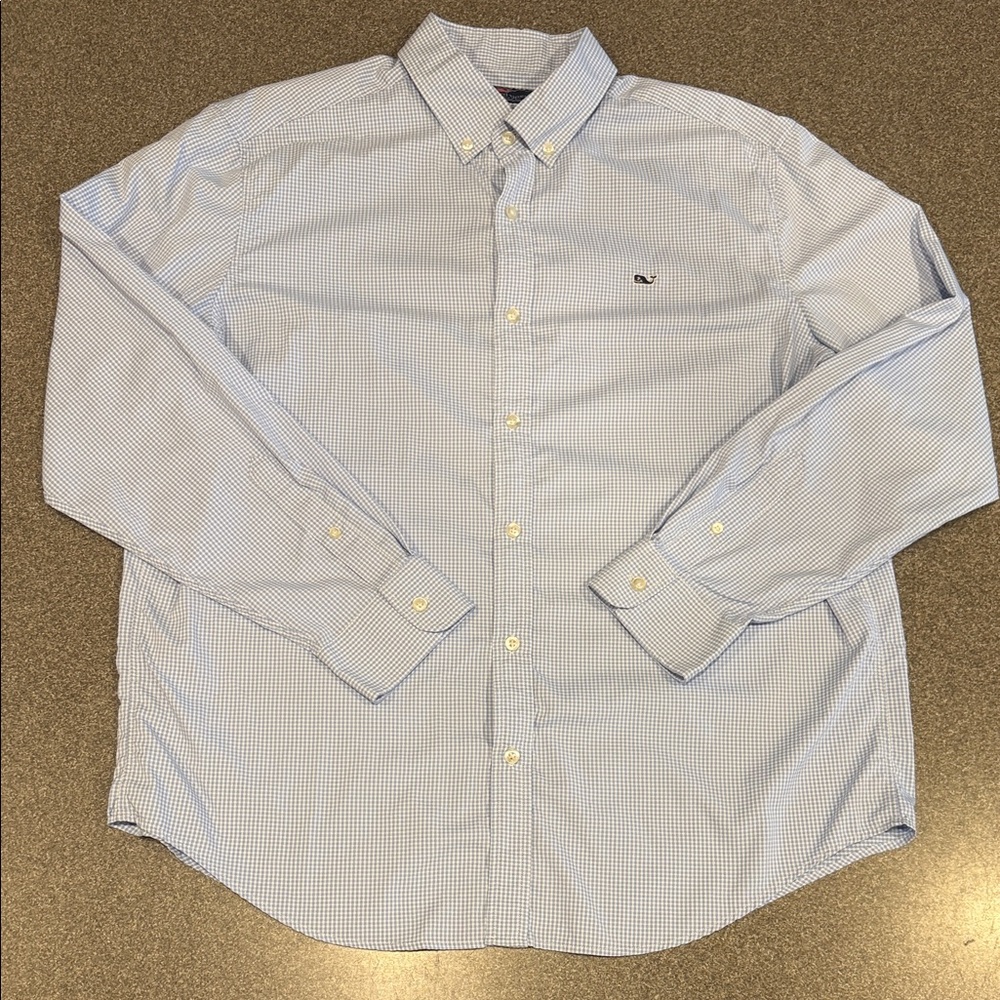 Men’s Vineyard Vines Whale Shirt Blue Checkered stretch Size XL